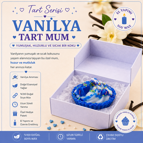Tart Serisi Vanilya Kokulu Dekoratif Tart Mum – El Yapımı Soya Mum