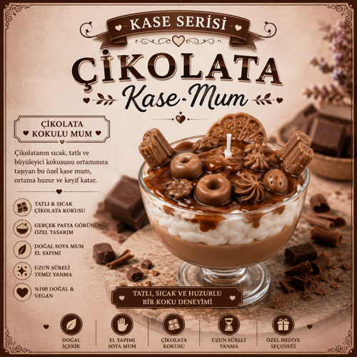 Kase Serisi Çikolata Kokulu Kase Tatlı Mum – El Yapımı Dekoratif Soya Mum