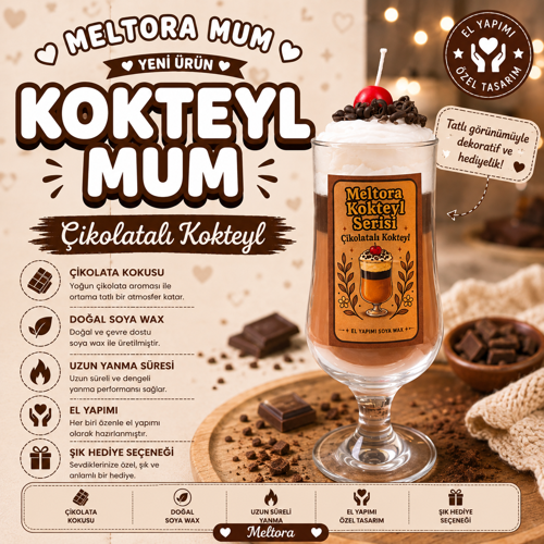 Kokteyl Serisi Çikolata Kokulu Katmanlı Kokteyl Mum – El Yapımı Dekoratif Soya Mum