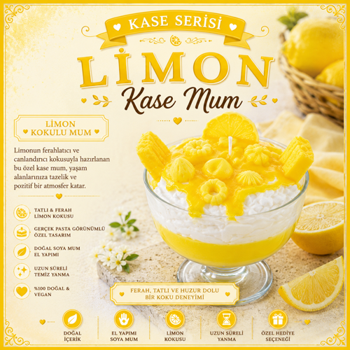 Kase Serisi Limon Kokulu Kase Tatlı Mum – El Yapımı Dekoratif Soya Mum