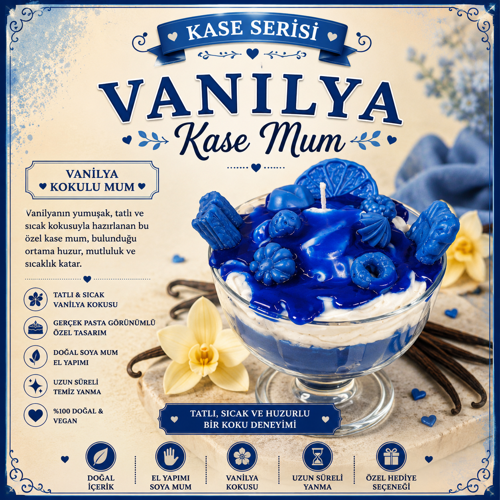 Kase Serisi Vanilya Kokulu Kase Tatlı Mum – El Yapımı Dekoratif Soya Mum