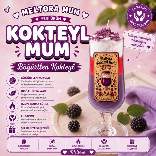 Kokteyl Serisi Böğürtlen Kokulu Katmanlı Kokteyl Mum – El Yapımı Dekoratif Soya Mum