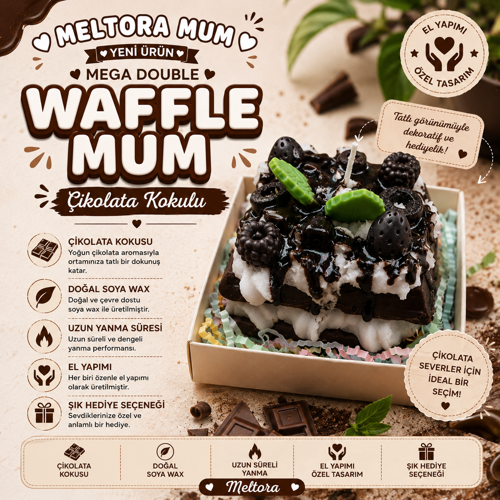 Mega Double Waffle Serisi Çikolata Kokulu Dekoratif Waffle Mum – El Yapımı Soya Mum