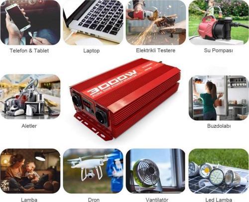 KBN3000 12V/220V 3000Watt Tam Sinüs Dönüştürücü İnvertör