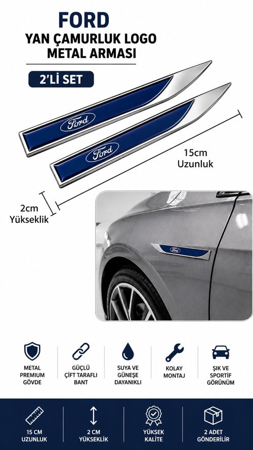 Ford Metal Damla Desen Çamurluk Yan Çıtası Logo Amblem 2’li Set 15 CM