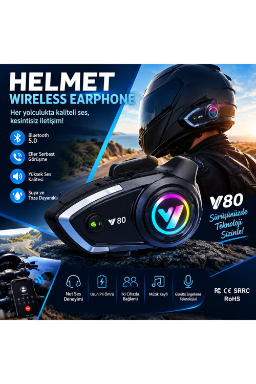 Motosiklet V80 İnterkom Bluetooth Mikrofonlu