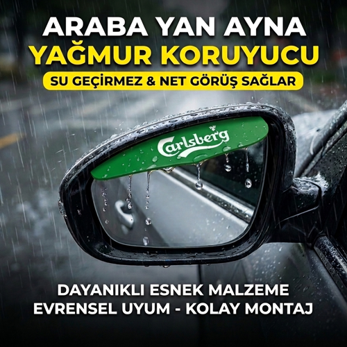 Carlsberg Logolu Araba Ayna Yağmur Koruyucu Rüzgarlık - Tüm Araçlara Uyumlu Oto Araç Esnek Ayna Siperlik
