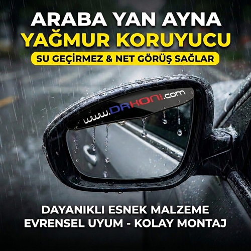 DrKoni Logolu Araba Ayna Yağmur Koruyucu Rüzgarlık - Tüm Araçlara Uyumlu Oto Araç Esnek Ayna Siperlik