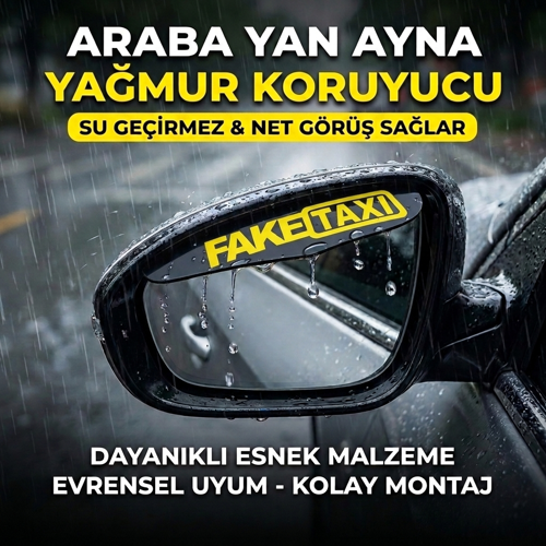 Fake Taxi Logolu Araba Ayna Yağmur Koruyucu Rüzgarlık - Tüm Araçlara Uyumlu Oto Araç Esnek Ayna Siperlik