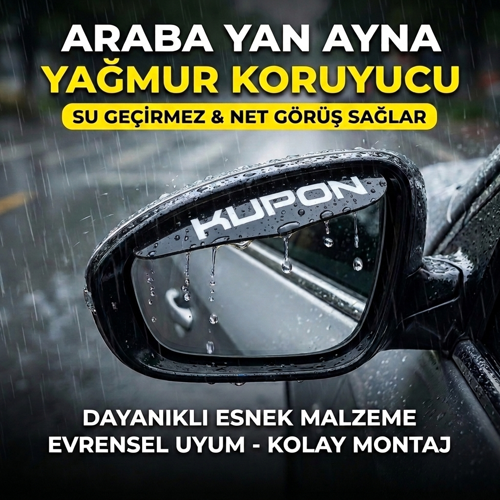 Kupon Logolu Araba Ayna Yağmur Koruyucu Rüzgarlık - Tüm Araçlara Uyumlu Oto Araç Esnek Ayna Siperlik