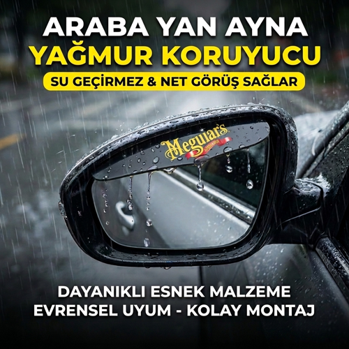 Meguiars Logolu Araba Ayna Yağmur Koruyucu Rüzgarlık - Tüm Araçlara Uyumlu Oto Araç Esnek Ayna Siperlik