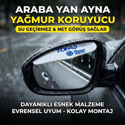 Opar Logolu Araba Ayna Yağmur Koruyucu Rüzgarlık - Tüm Araçlara Uyumlu Oto Araç Esnek Ayna Siperlik