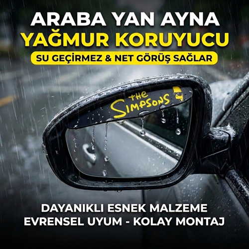 Simpson Logolu Araba Ayna Yağmur Koruyucu Rüzgarlık - Tüm Araçlara Uyumlu Oto Araç Esnek Ayna Siperlik