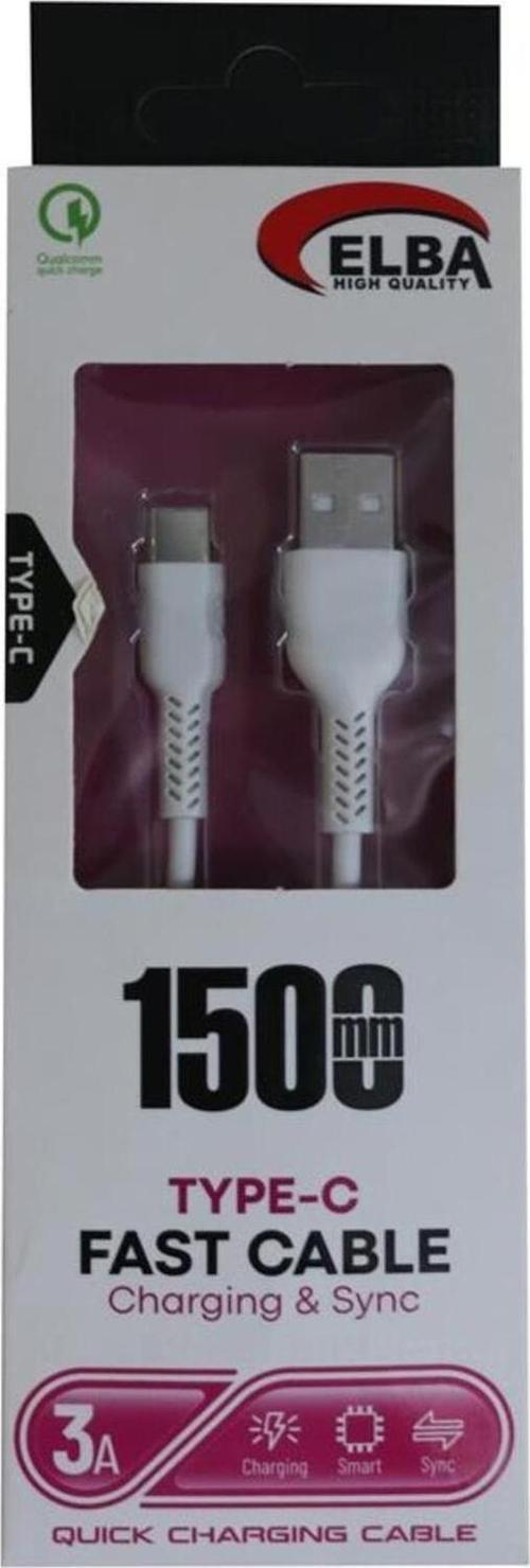 Elb37-T1 Type-C 1,5 Metre 3A Hızlı Şarj Beyaz Kablo