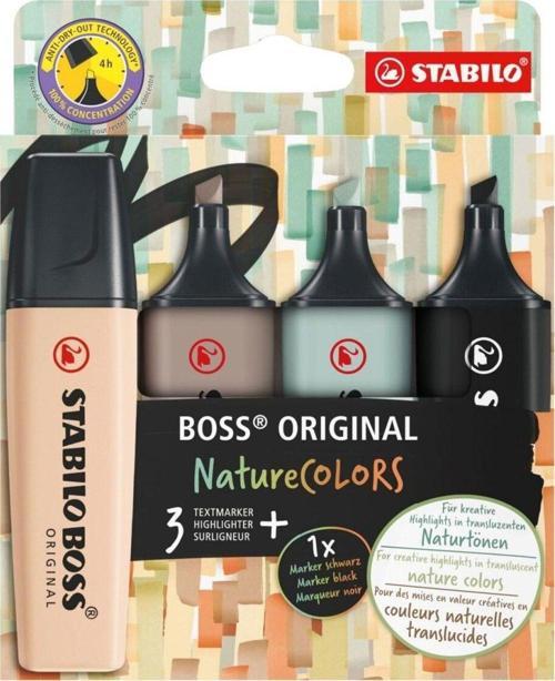 Fosforlu Kalem (İşaret Kalemi) Boss Naturecolors 4Er S-M-G-B 70/4-2-5 (4 Lü Set)