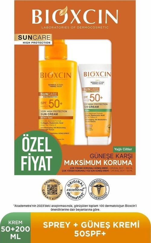 Spf 50+ Yağlı Ciltler İçin Güneş Kremi  50 ml + Tüm Ciltler İçin Güneş Spreyi 200 ml Set