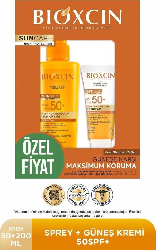 Sun Care Kuru/Normal Ciltler Icin  Gunes Kremi Spf50+ 50 Ml- Bioxcin Sun Care Sprey Spf50+ 200 Ml