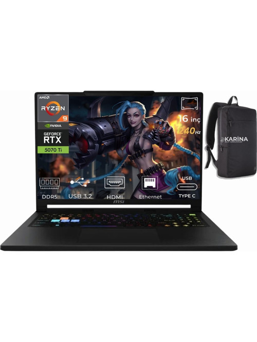 Raider A16 HX Ryzen 9 8940HX B8WH-011TR-K12 128GB 2TB RTX5070Ti 12GB W11Home 16 QHD+ 240Hz Taşınabilir Bilgisayar