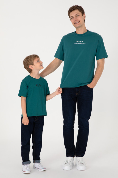 Erkek Comfort Fit Bisiklet Yaka Koyu Yeşil Tişört 50294322-VR101