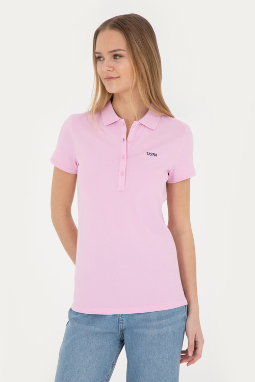 Kadın Pembe Basic Polo Yaka Tişört 50285846-VR041