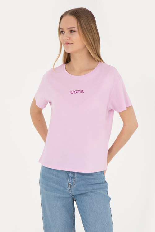 Kadın Pembe Bisiklet Yaka Tişört 50285886-VR041