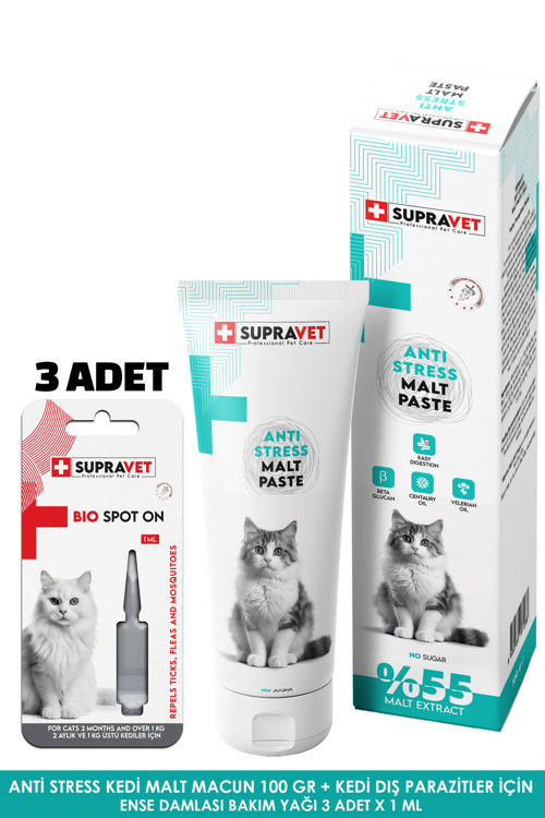 Sakinleştirici Kedi Malt Macun 100 Gr + Kedi Dış Parazit Bakım Yağı Damlası 3 ADET