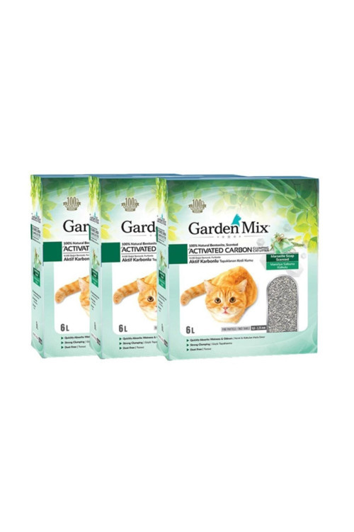 Bentonit Aktif Karbon Marsilya Sabunu Kedi Kumu 6 Lt X 3 Paket