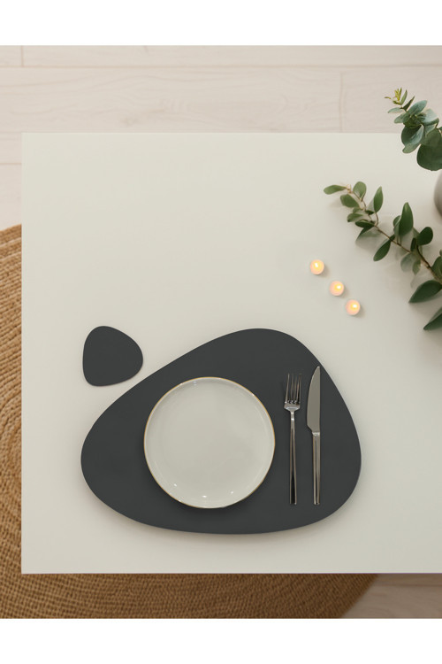 Elips Suni Deri Armut Kesim Amerikan Servis Supla 2 Kişilik 4 Parça Placemats - Antrasit