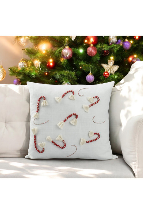 Yılbaşı Nakış Desen Dekoratif Kırlent Kumaşı Yeni Yıl Şeker Model 45x45 cm