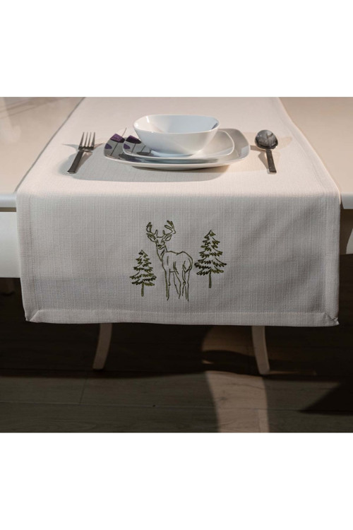 Geyik Model Nakışlı 45x140 Dekoratif Runner