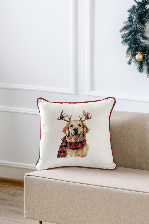 Yılbaşı Noel Yeni Yıl Temalı Golden Desenli Kırmızı Biyeli Dekoratif Kırlent Kılıfı-45x45