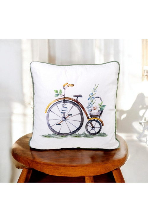Dijital Baskı Paskalya temalı Bisiklet Desen Biyeli Dekoratif Kırlent Kılıfı 45x45