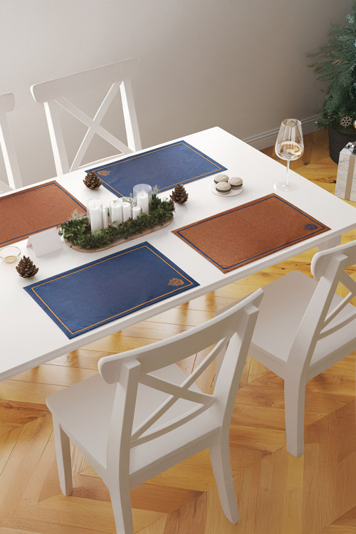 Mercan Minimal Nakış Detaylı Çerçeveli 1 Adet Amerikan Servisi 45x35 cm - Kiremit