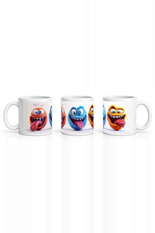 Seramik Kupa Komik Dil Çıkaran Karakterler Baskılı 300 ml Hediyelik Ofis Kahve Çay Özel Tasarım