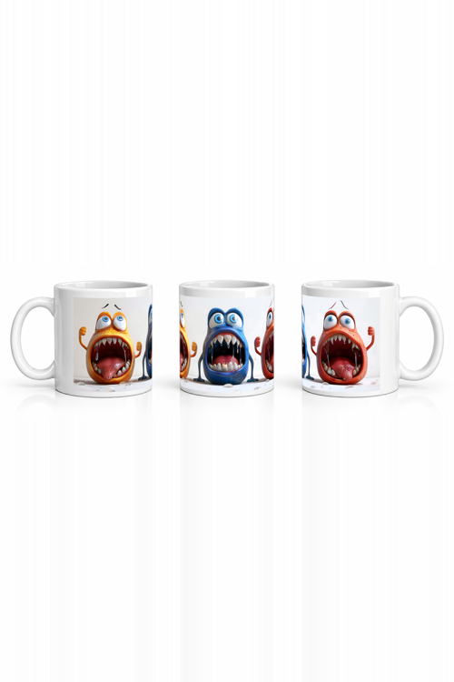 Seramik Kupa Dişli Canavar Grubu Baskılı 300 ml Eğlenceli Hediyelik Kahve Çay Kupası Özel Tasarım