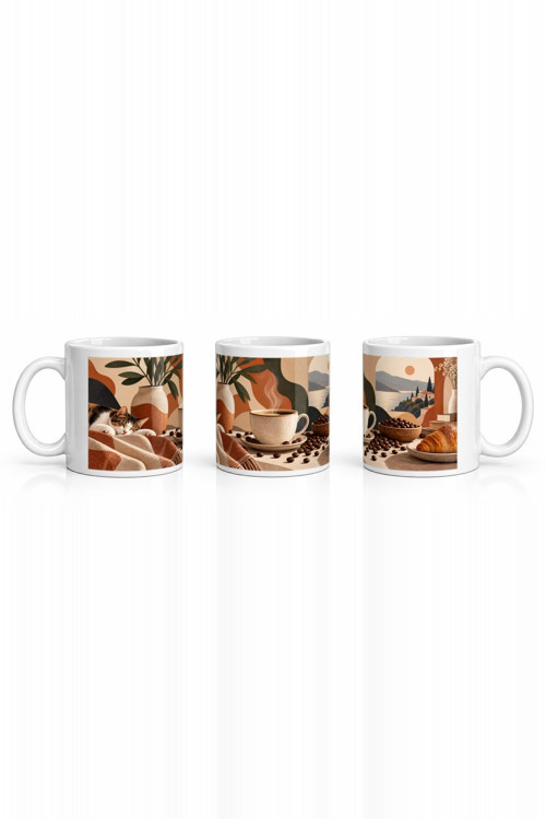 Seramik Kupa Kahve Sanat Temalı Baskılı 300 ml Hediyelik Ofis Çay Kupası Özel Tasarım Kahve Kupası