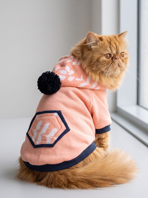 Peachy Pink Kedi Polar Sweatshirt – Sıcak Tutan Yumuşak Kedi Kıyafeti