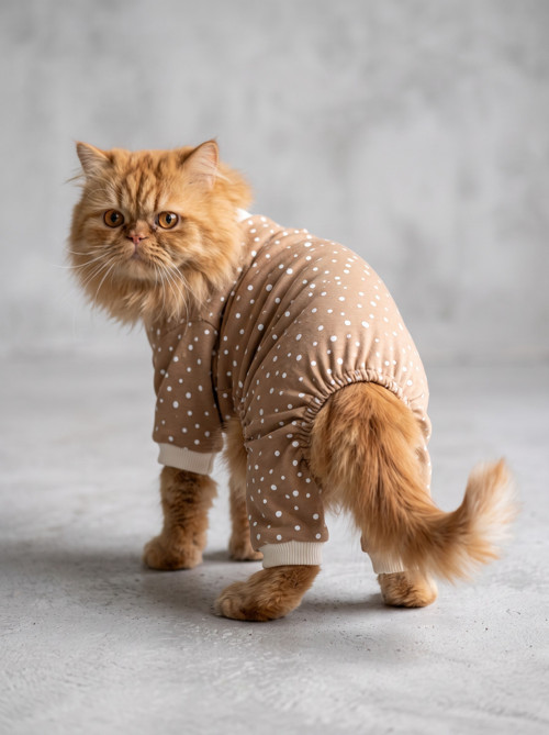 Latte Sprinkles Kedi Tulumu | Pamuklu Penye Kedi Kıyafeti | Küçük Irklar İçin | Tüy Dökülmesini Azaltır