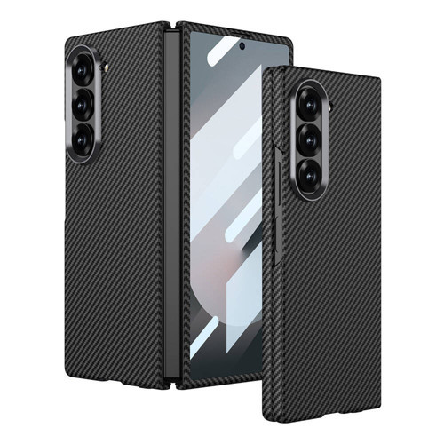 Galaxy Z Fold 6 Kılıf Kamera Korumalı Karbon Fiber Tasarımlı Arka Yüzey Kıpta Karbon Kılıf