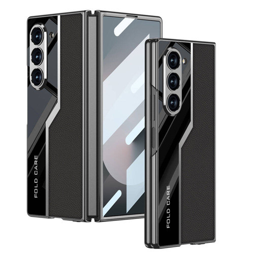 Galaxy Z Fold 6 Kılıf Ultra İnce Kamera Korumalı PC + Deri Arka Yüzey Kıpta Poligan Kılıf