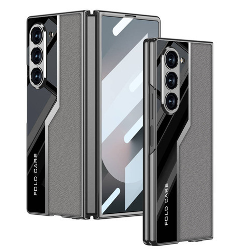 Galaxy Z Fold 6 Kılıf Ultra İnce Kamera Korumalı PC + Deri Arka Yüzey Kıpta Poligan Kılıf