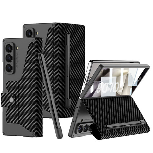 Galaxy Z Fold 6 Kılıf Kamera Korumalı Karbon Tasarımlı Kıpta Kalem Bölmeli Fest Kılıf