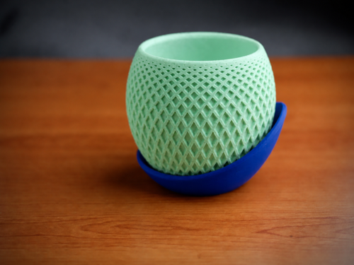 Alvera Küre Saksı – 3D Baskı Kafes Dokulu Iki Parçalı Dekoratif Saksı - Mint-Mavi