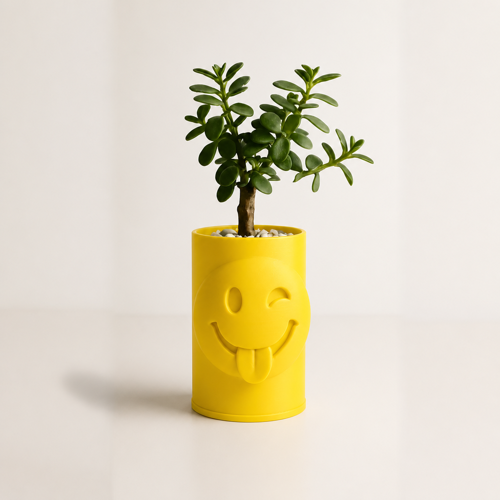 Alvera Emoji Planter – 3D Baskı Göz Kırpan Yüzlü Sukulent Saksısı-Sarı