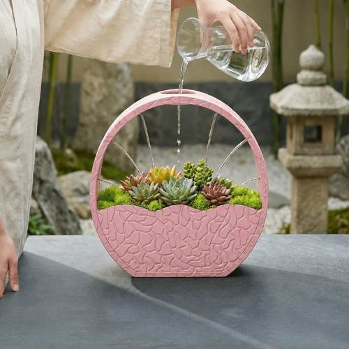 Alvera Self-Watering Planter – 3D Baskı Kendi Kendini Sulayan Saksı-Pembe