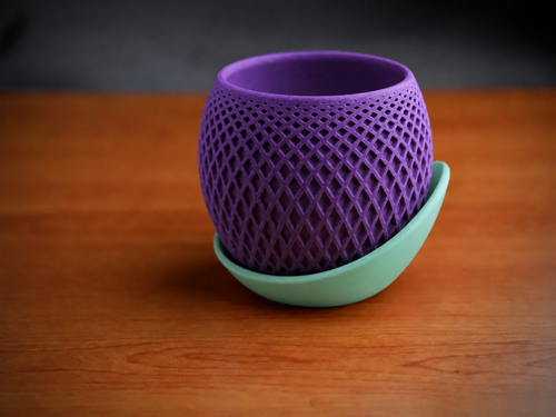 Alvera Küre Saksı – 3D Baskı Kafes Dokulu Iki Parçalı Dekoratif Saksı - Mor-Mint