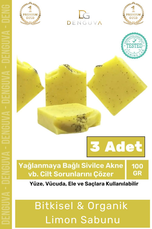 Özel Üretim %100 Doğal Güzel Kokulu El Yüz Saç Vücut Cilt Limon Sabunu - 3 Adet