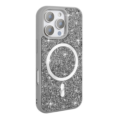iPhone 16 Pro Max Kılıf Simli Pırlanta Taşlı MagSafe Kamera Yükseltili Silikon