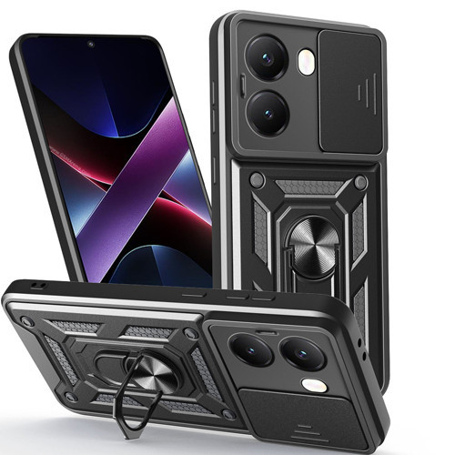 Xiaomi Poco X7 Pro Kılıf Sürgülü Kamera Koruyucu Manyetik Standlı Tank Koruma