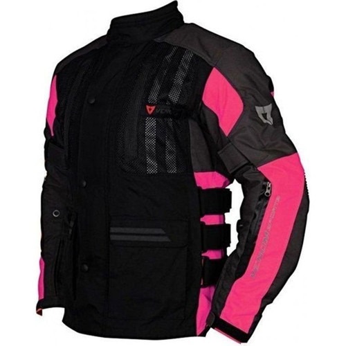 Motosiklet Montu Kadın Tourex 4 Mevsim CE Sertifikalı Long Touring Layd Motorcu Mont Siyah-Pembe